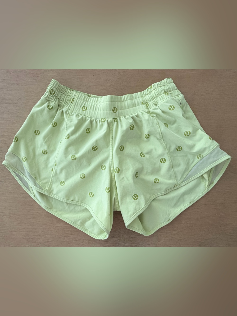 lululemon athletica Light Green Logo Print Athletic Shorts - women’s size 6 TALL